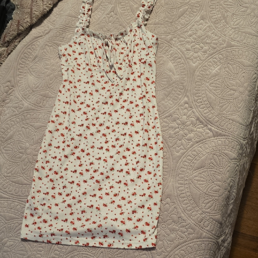 SHEIN White and Red Floral Midi Dress